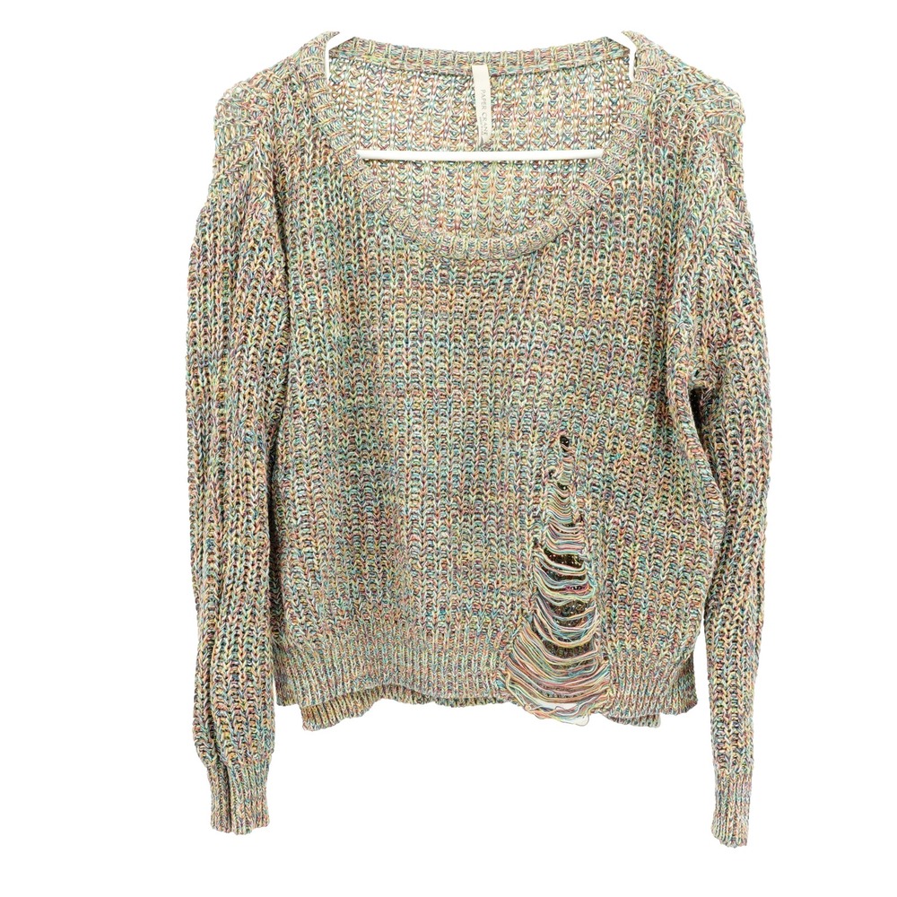 Paper Crane Sweatshirt SZ S Chunky Knit Distressed Modern Cropped Boho Twee